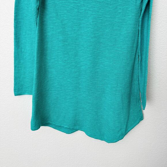 [Eileen Fisher] Turquoise Linen Cotton Blend Long Sleeve V-Neck Sweater Size XS - Picture 5 of 10